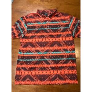Raised By Coyotes Polo Shirt Mens 2X Orange Southwestern Paisley Geometric Print